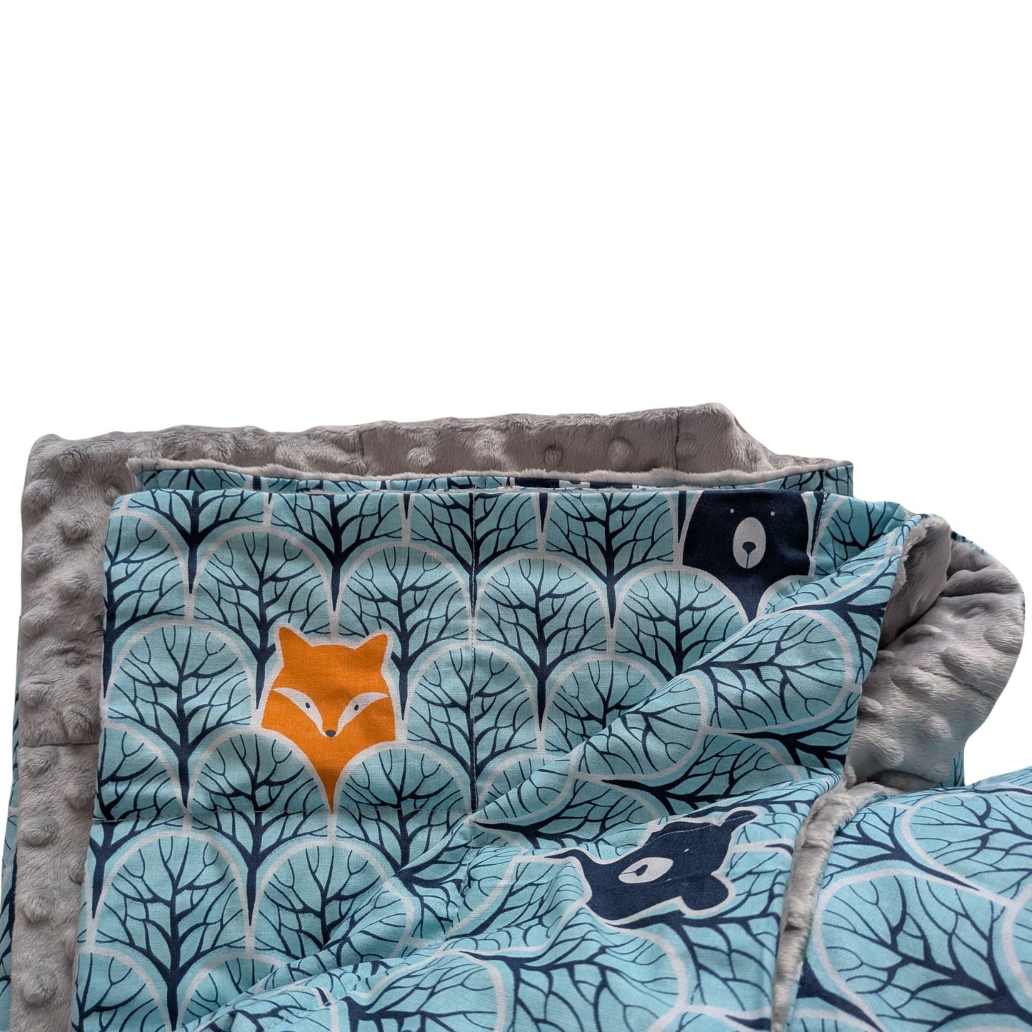 Forest Animals and Light Grey Plush Weighted Blanket