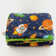 Load image into Gallery viewer, galaxy and green minky weighted blanket