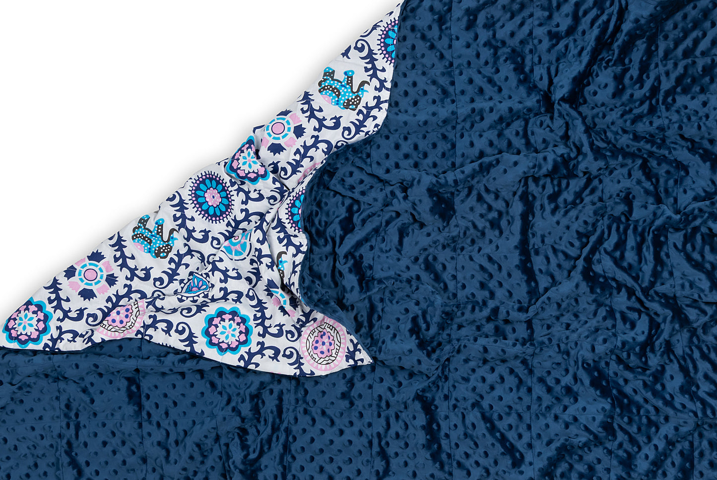 MANDALA WEIGHTED BLANKET navy plush backing