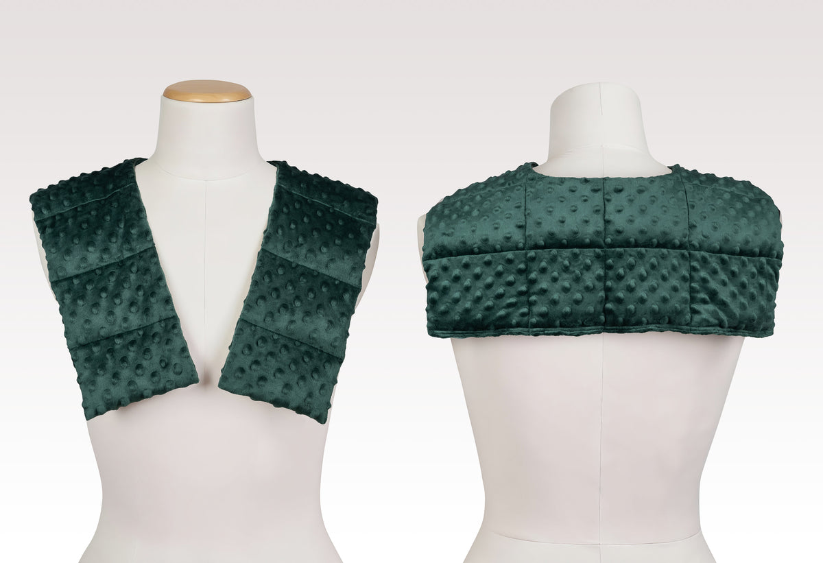 bottle green MINKY WEIGHTED COLLAR from the front and from the back